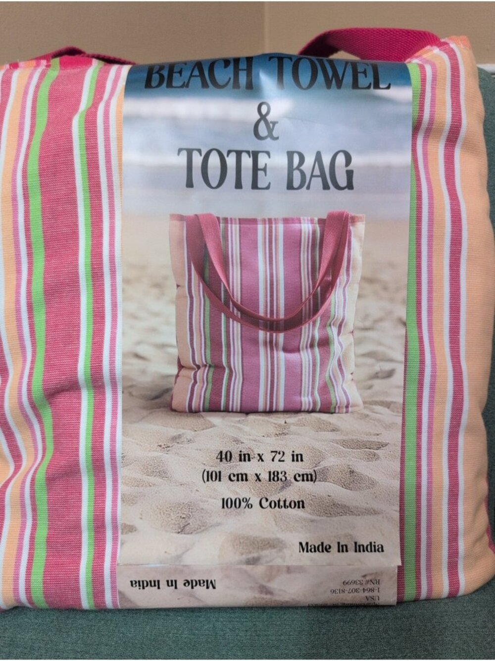 2-in-1- Beach Towel & Tote Bag Stripped Pastal Beach Summer Fun 40" x 72" NEW